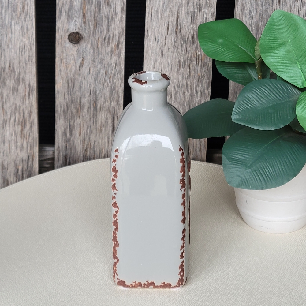 Stonebriar Smoky Gray Rustic Ceramic Bud Vase with Faith Inscription - Picture 3 of 6